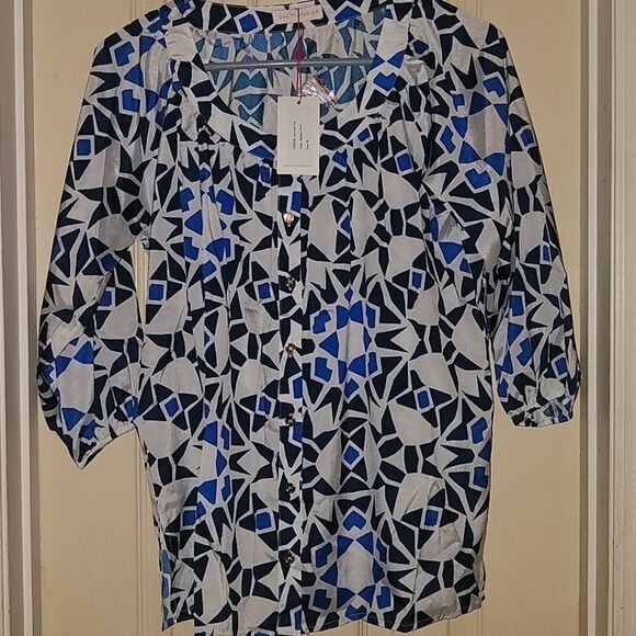 Cuddy Studios Women's Multicolor Jasmine Crew Neck Button-Up Blouse Medium NWT - Picture 1 of 3